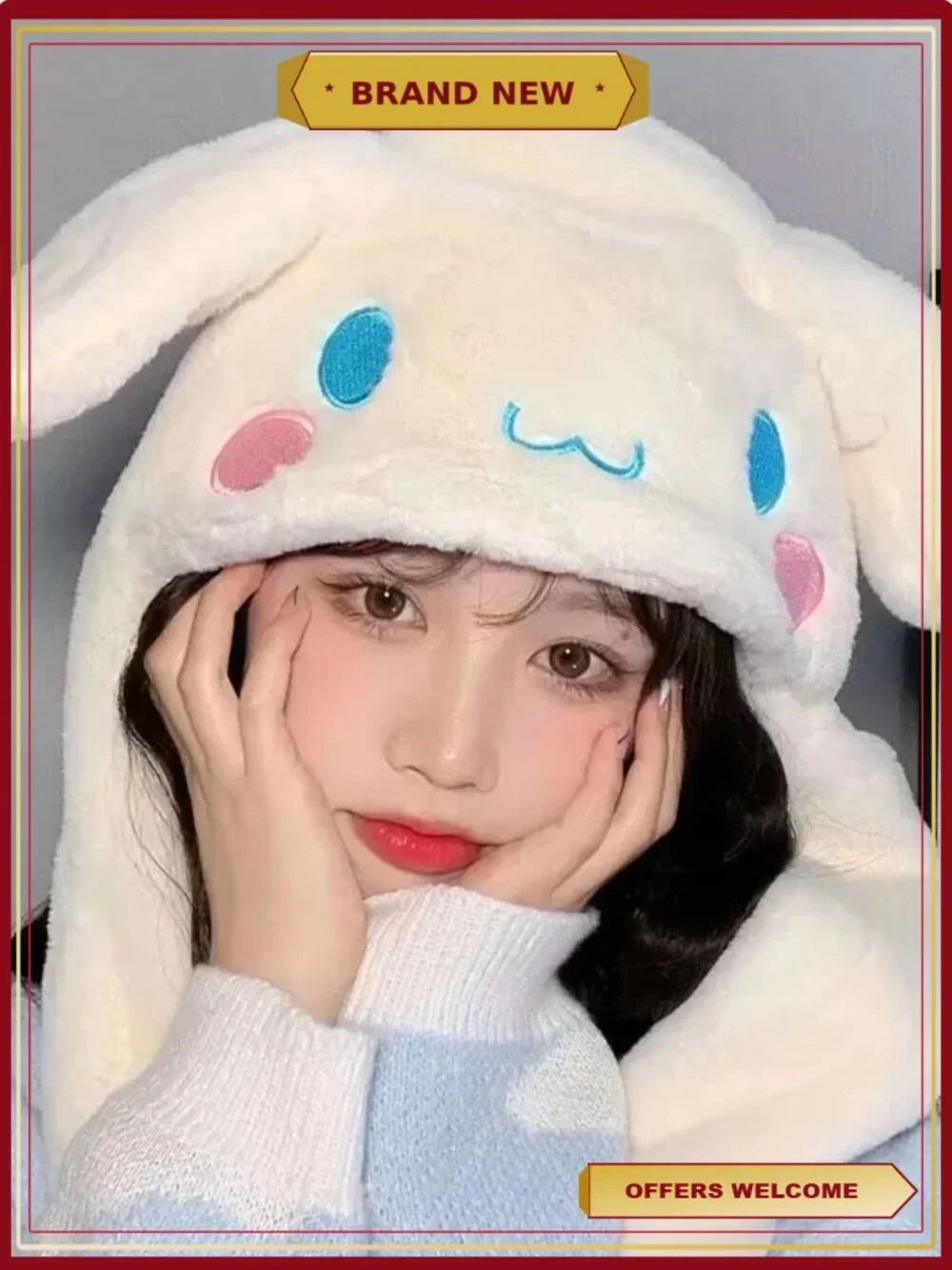 Kawaii Plush Ear Moving Hat Winter Warm Soft Anime Style Gift